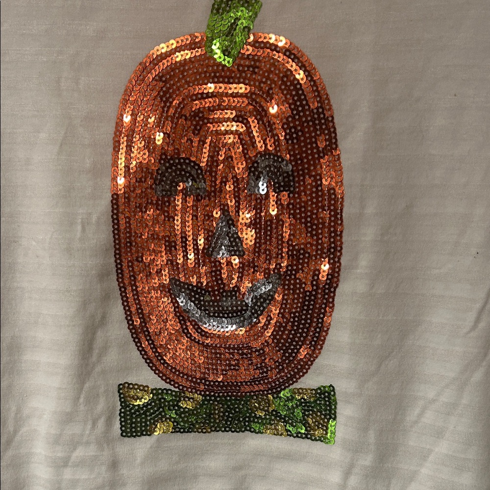 New Thomas &‎ Olivia Cream Long Sleeve Top with sparkling sequined pumpkin.  XL - Picture 3 of 8